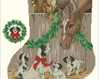 Deck the Stalls stocking cross stitch chart pattern