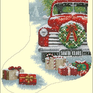 Santas truck stocking Cross stitch chart PDF digital pattern