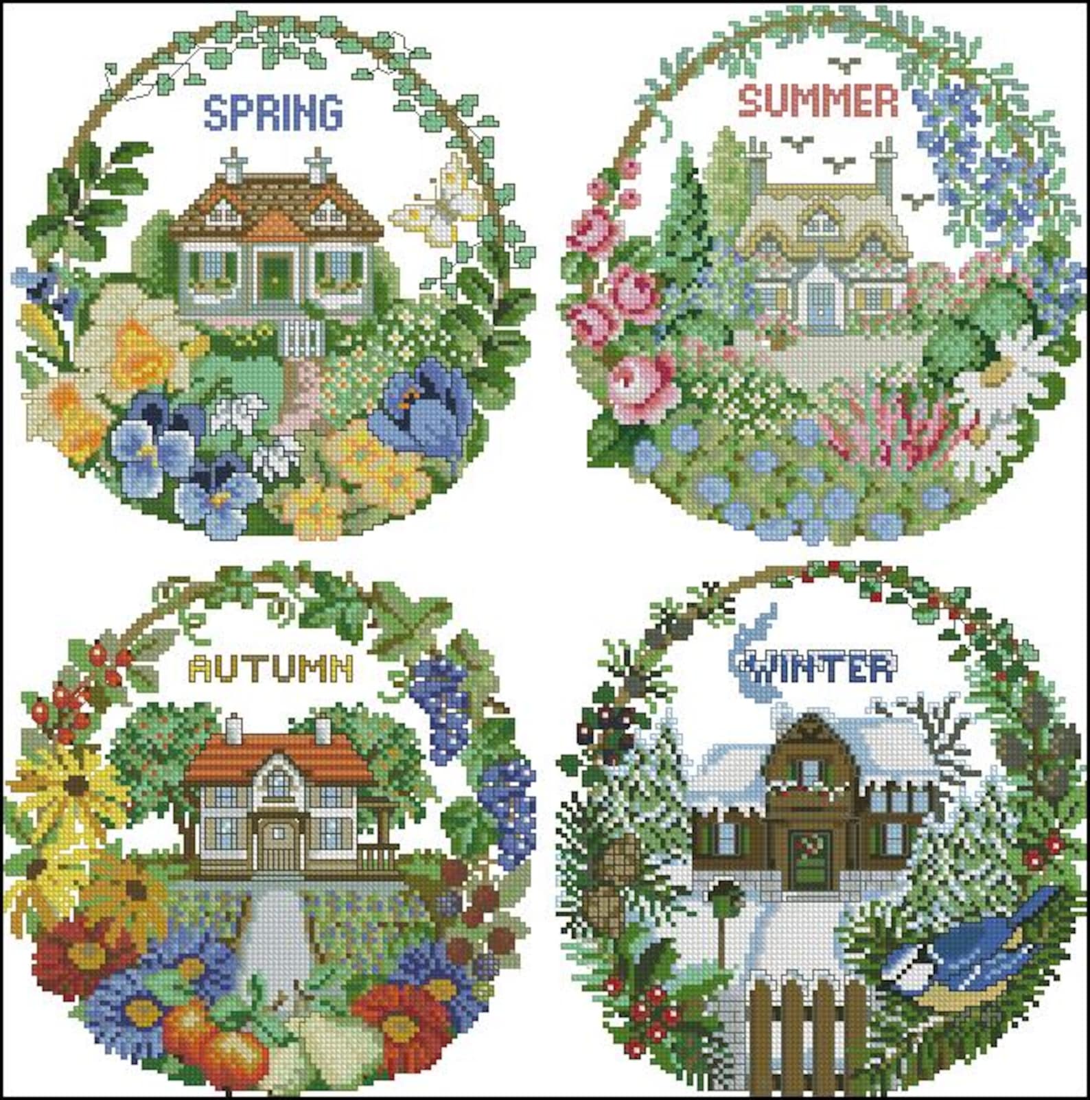 Four Seasons Cross Stitch Chart PDF Digital Pattern - Etsy