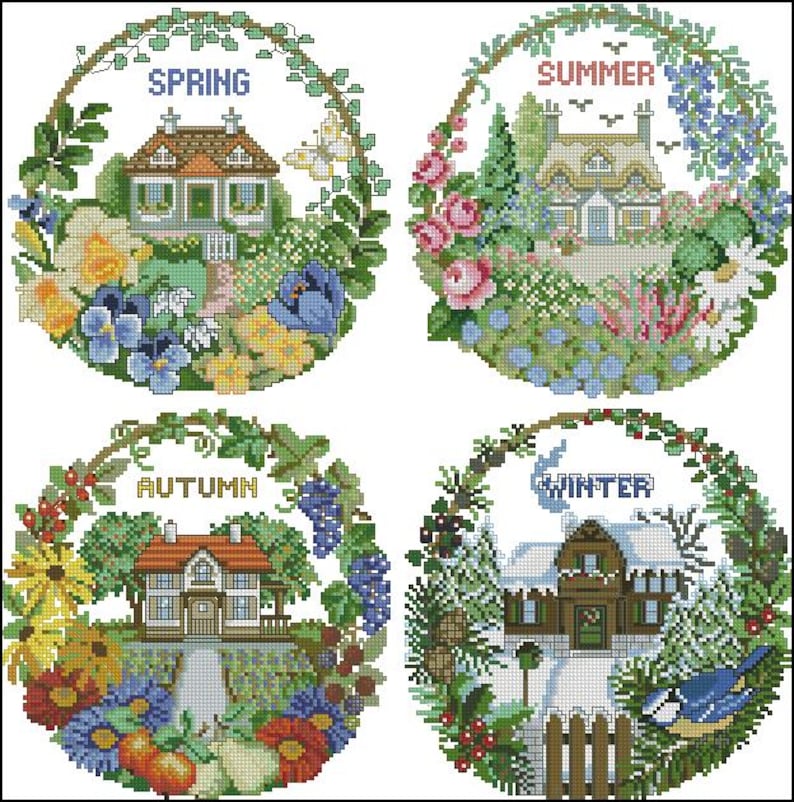 Four Seasons Cross Stitch Chart PDF Digital Pattern - Etsy