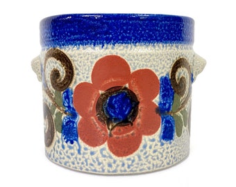 Vintage Knodgen 5260 ceramic Planter, Blue with flowers, Retro Ceramic, German Pottery, Mid Century