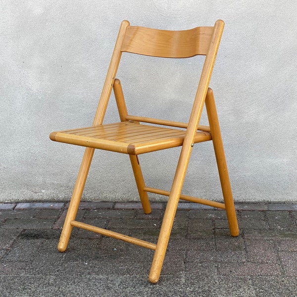 Mid Century wooden folding chair with a slat seat