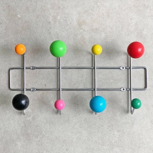 Colourful vintage wall mounted sputnik coat rack, Space Age atomic design