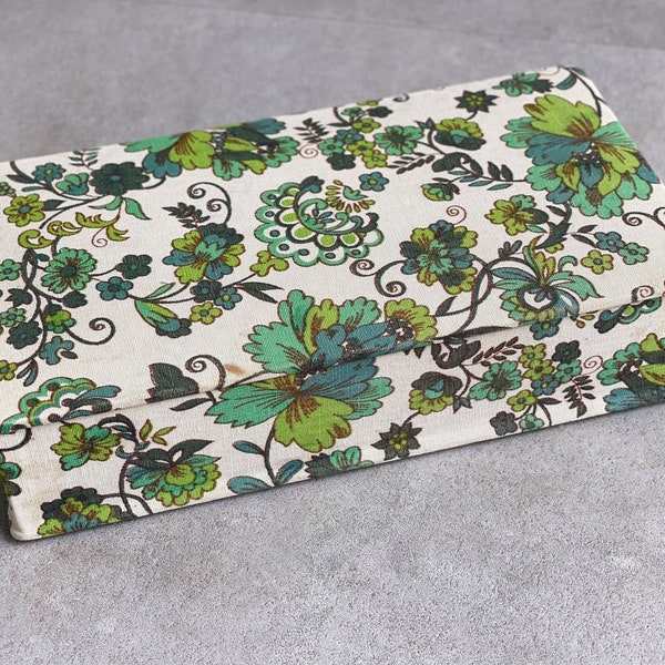 Vintage fabric covered rectangular box, green flowers