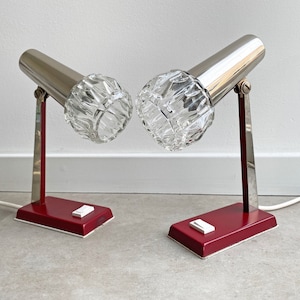 A pair vintage table lamps / desk lamp / bed lamp with a glass shade