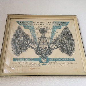 Vintage Dutch Certificate / Testimonial, Wall Art