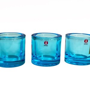 Set of 3 Light Blue Kivi Iittala Marimekko Kivi Tealight Holders, Scandinavian Design, Finland, Glass Candle Holder, Votive image 2