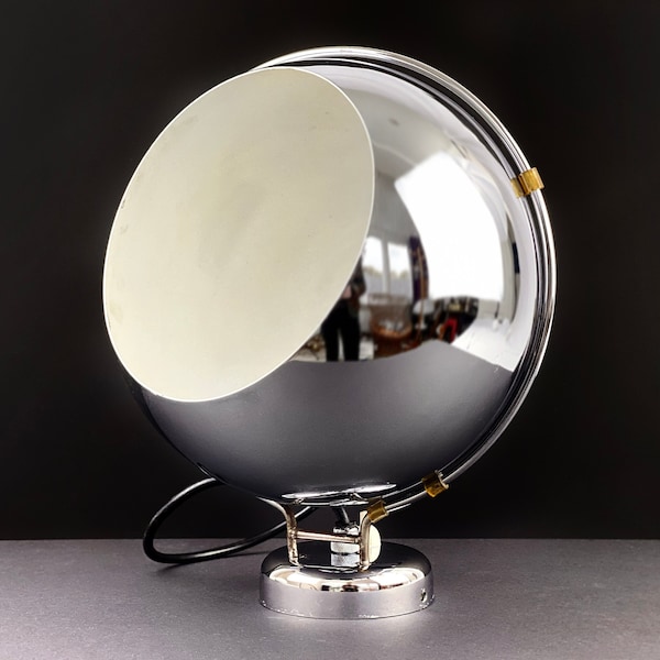 Large! chrome eyeball wall sconce / wall lamp by GEPO, vintage Dutch design