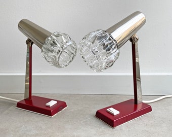 Ein Paar Vintage Tischlampen / Schreibtischlampe / Bettlampe mit Glasschirm