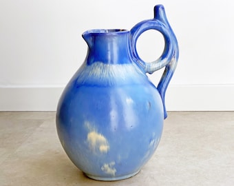 Unique large Art Deco vase / earvase - blue ceramic
