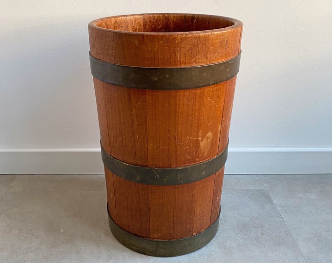 SOLD Vintage Oak Wooden Umbrella Stand With Brass Straps Etsy