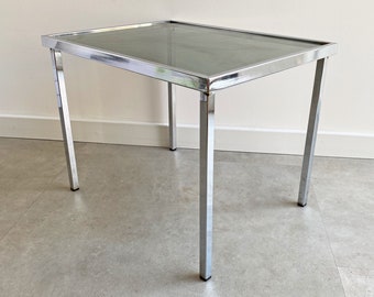 ヴィンテージ レトロ ガラス & クロム サイドテーブル Vintage Chrome Side Table With S Smoked Glass Top - Etsy
