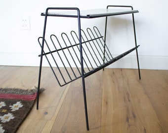 Large Mid Century perorated metal side table with a magazine rack - Pilastro Tomado Artimeta ERA