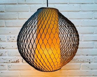 Mid Century gauze Hanging Lamp, perforated diffuser, Vintage Light