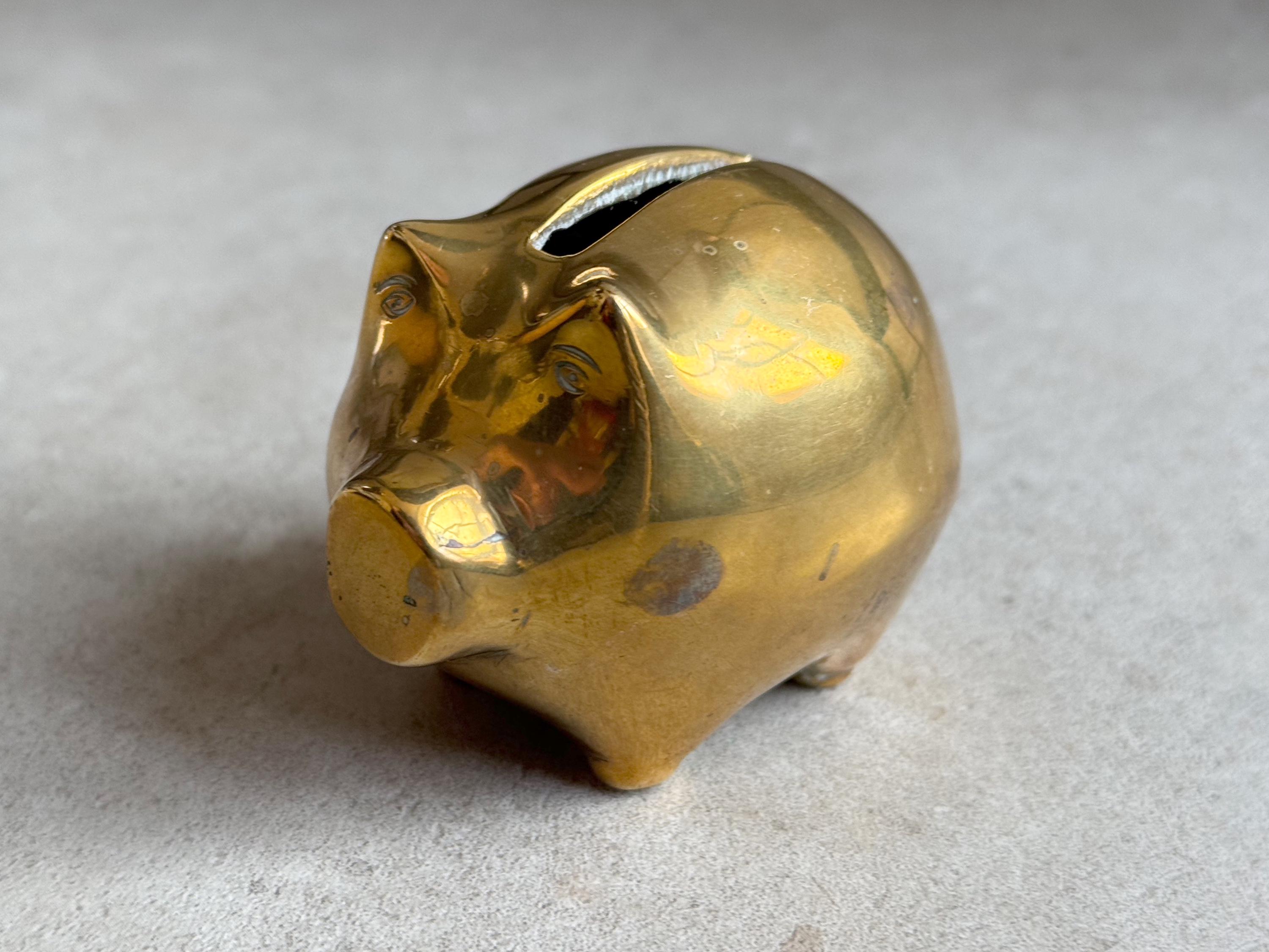 小さなヴィンテージの真鍮製豚用貯金箱 - Etsy 日本
