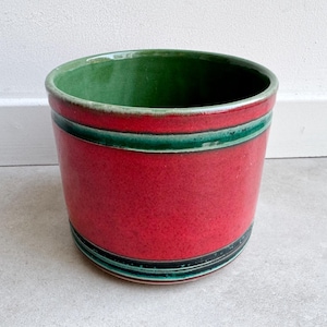Vintage red & green ceramic planter / flower pot