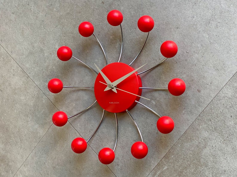 Red Karlsson Spider Wall Clock Sputnik Space Age Etsy