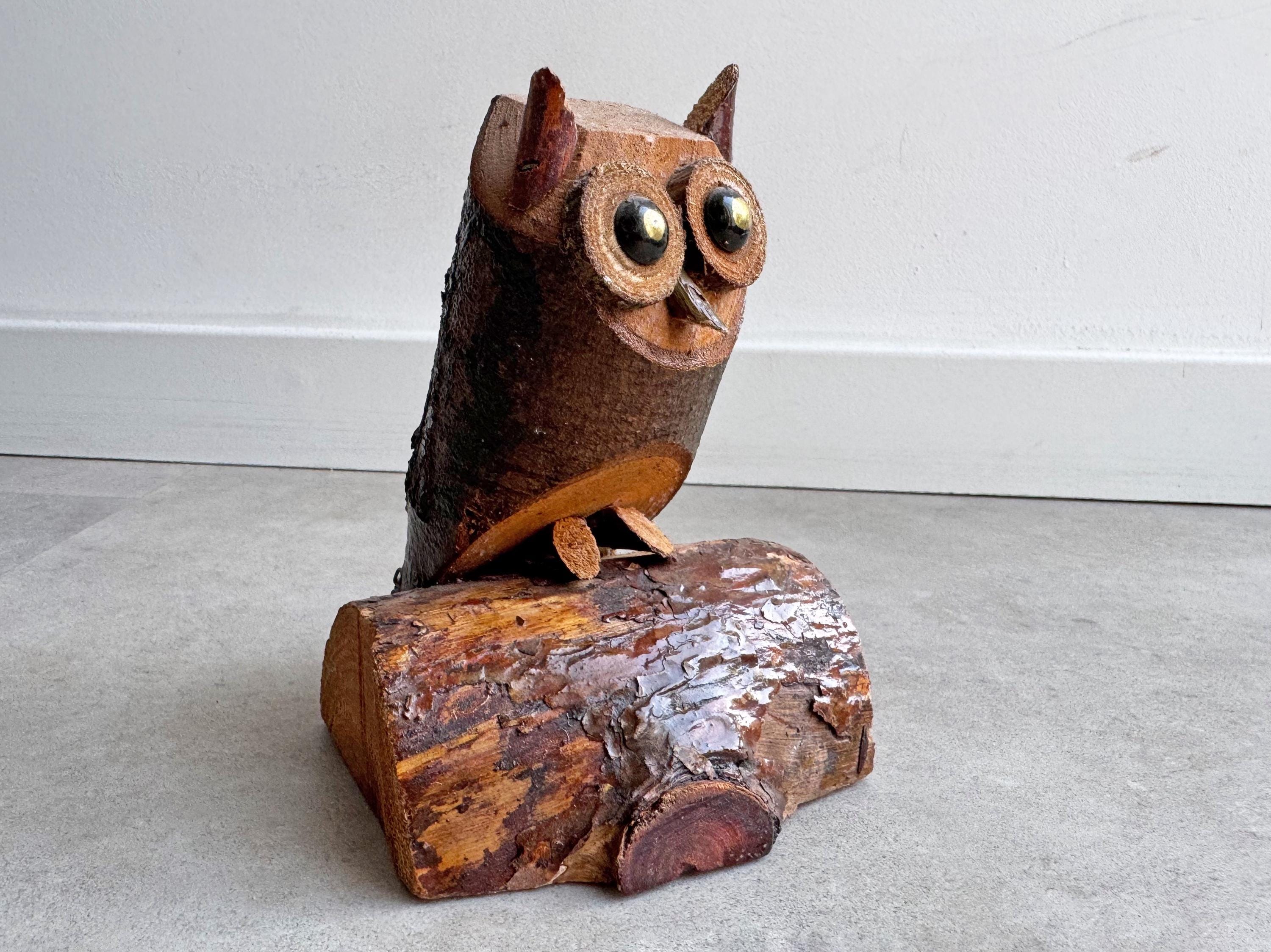 Vintage handmade wooden owl figure