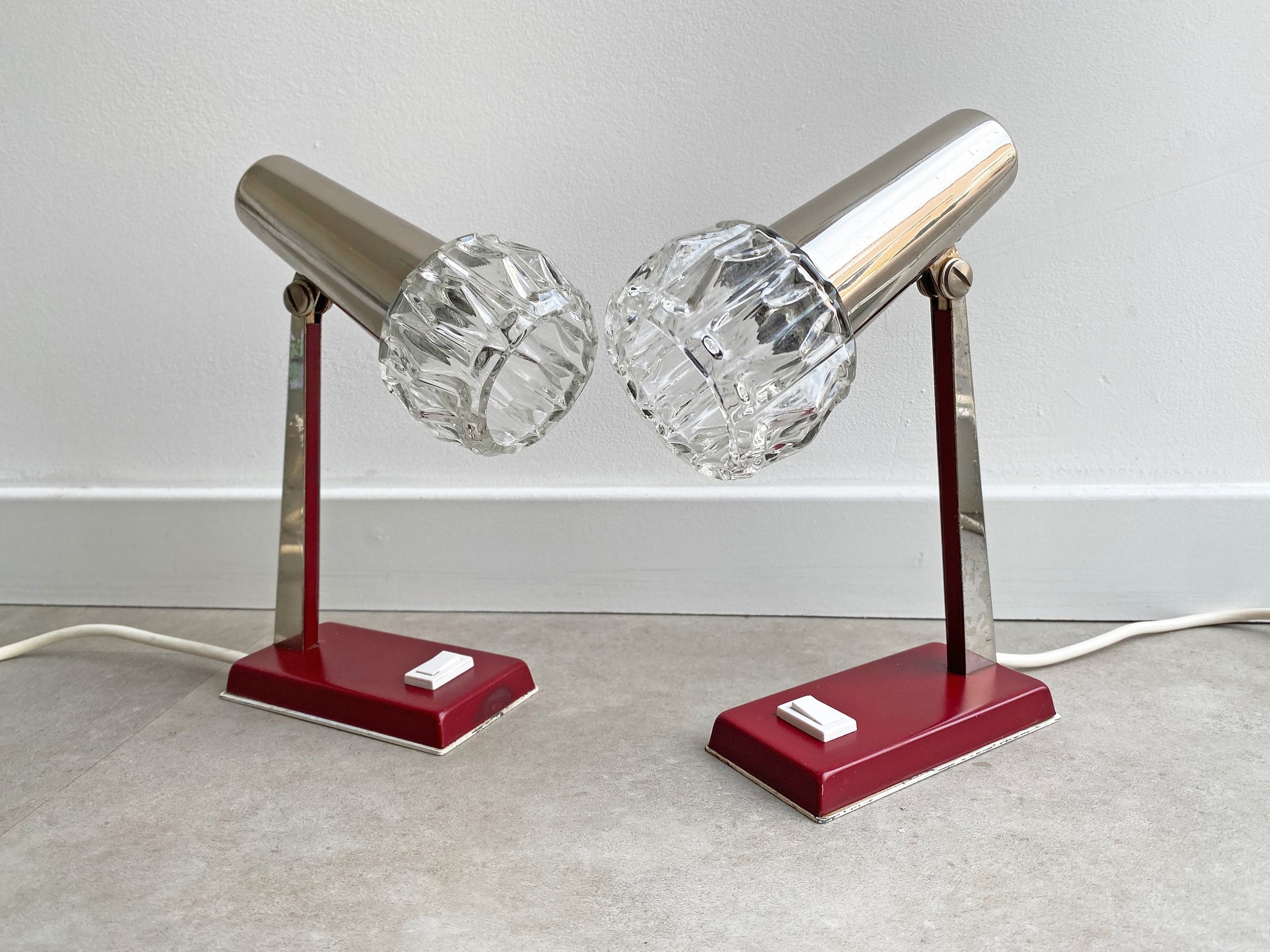 A pair vintage table lamps / desk lamp / bed lamp with a glass shade