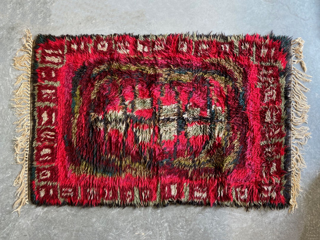 Vintage Scandinavian Rya Rug Mid Century Carpet Etsy