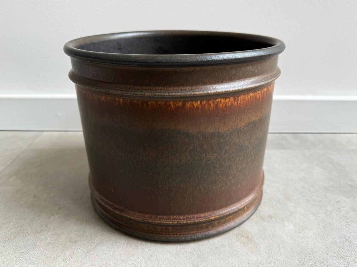 Large Vintage Brown Ceramic Flower Pot / Planter Etsy Canada