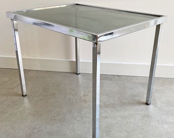 Vintage chrome side table with s smoked glass top