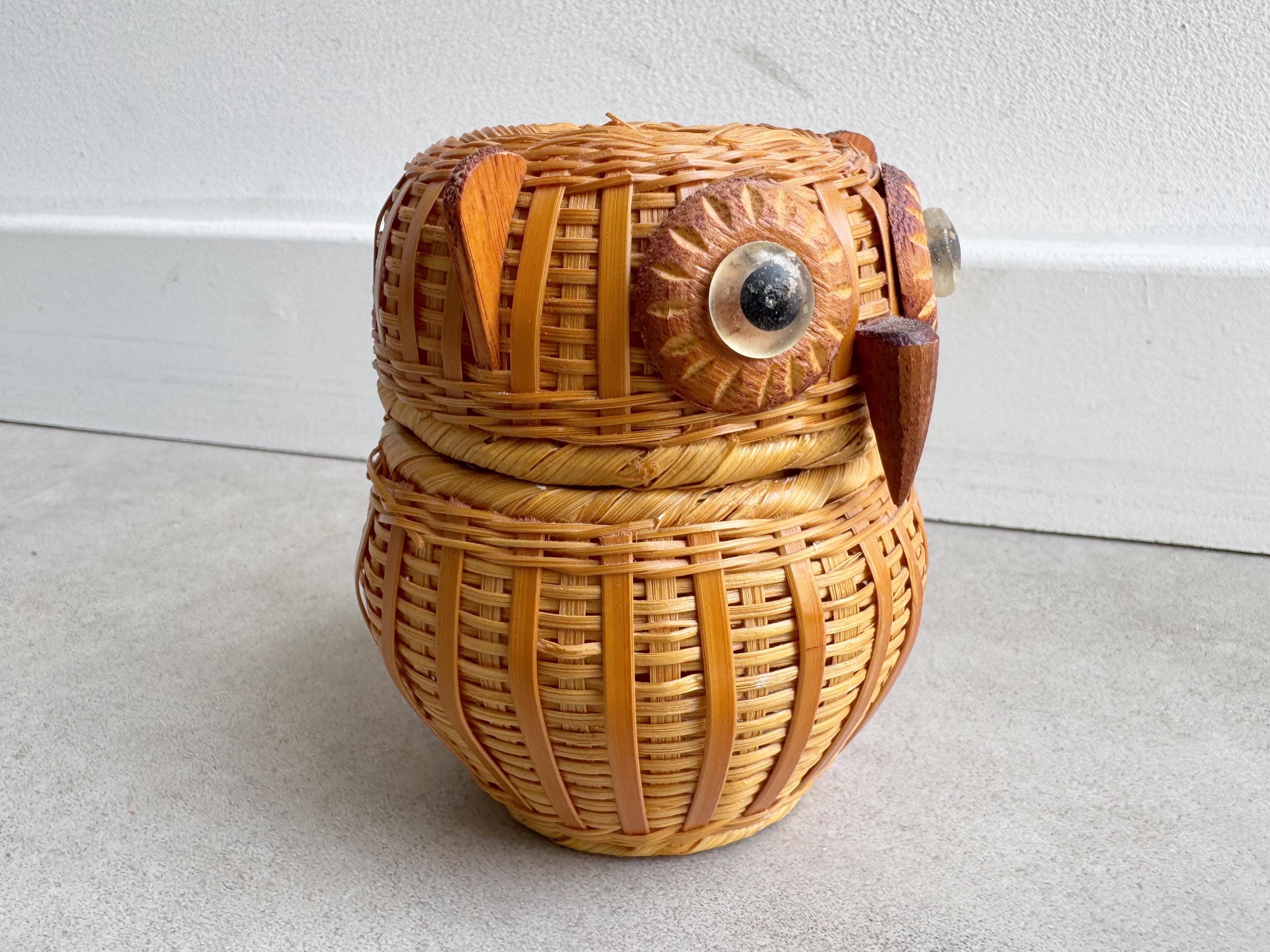 小さなヴィンテージの籐製フクロウかご - Etsy 日本