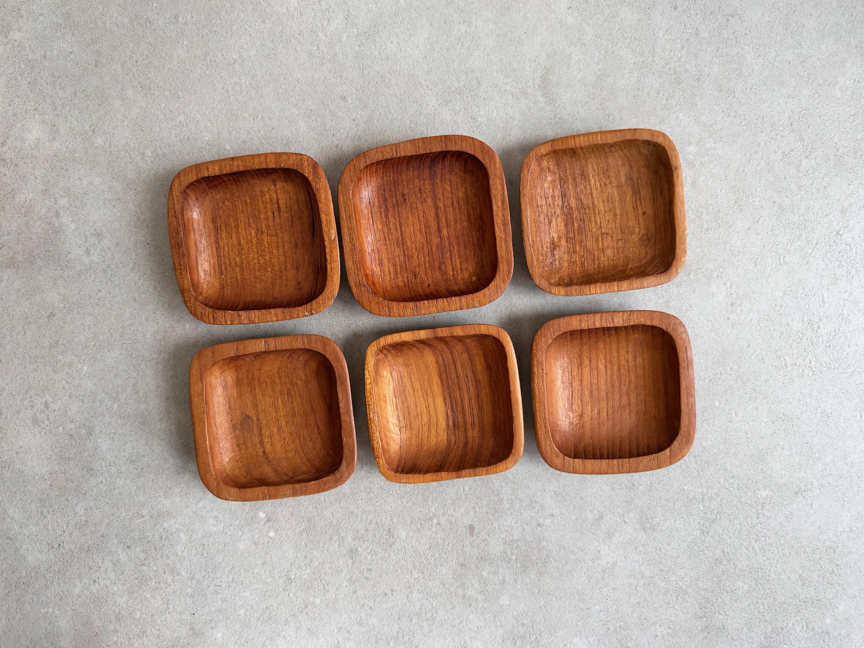ミッドセンチュリーチーク材のピーナッツボウル/スナック皿6個セット