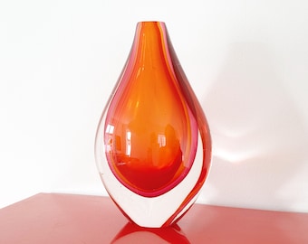 Vaso vintage Flavio Poli Murano Sommerso rosso - rosa - arancione - trasparente
