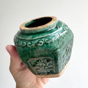 pot à gingembre vintage vert émaillé