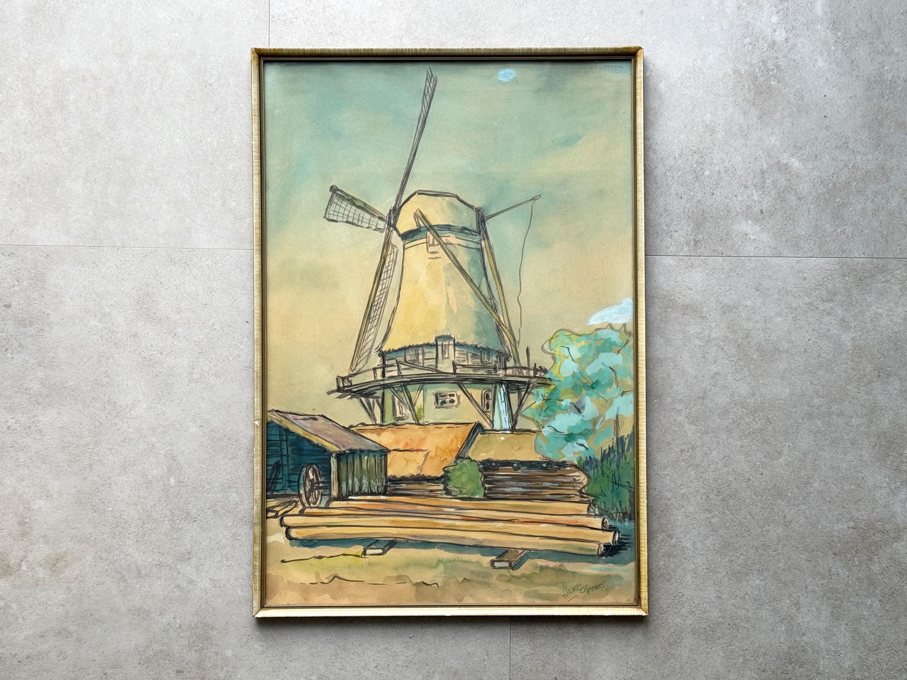 ヴィンテージの額入りサイン入り風景画（水車小屋） - Etsy 日本