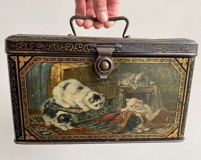 Antique Large Size Antique Cat Biscuit Tin, Henriette Ronner Tin