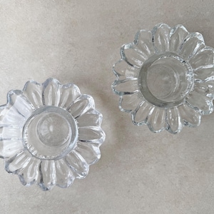 Pair of vintage glass sunflower tea light holders / candle holders