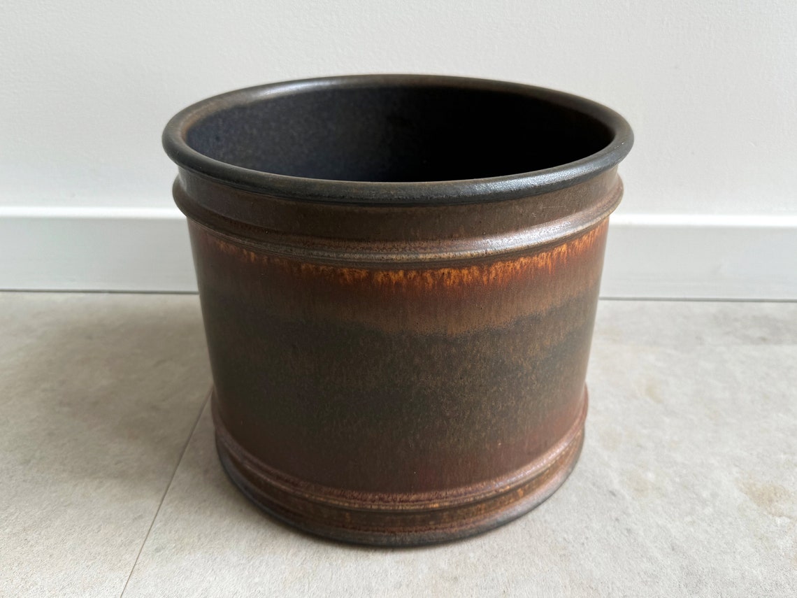 Large Vintage Brown Ceramic Flower Pot / Planter Etsy Canada