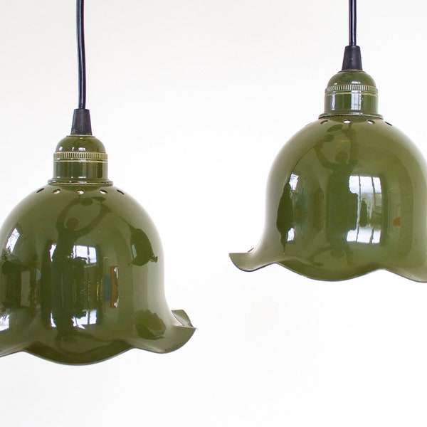 Set of 2 Small vintage green Hanging Lamps / Vintage Pendants