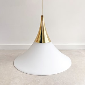 Stunning Glashutte Limburg Milk Glass Hanging Lamp, Vintage Pendant Lamp, Mid Century