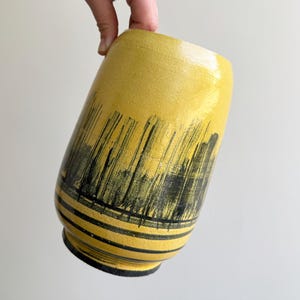 Large yellow vintage studio pottery ceramic vase