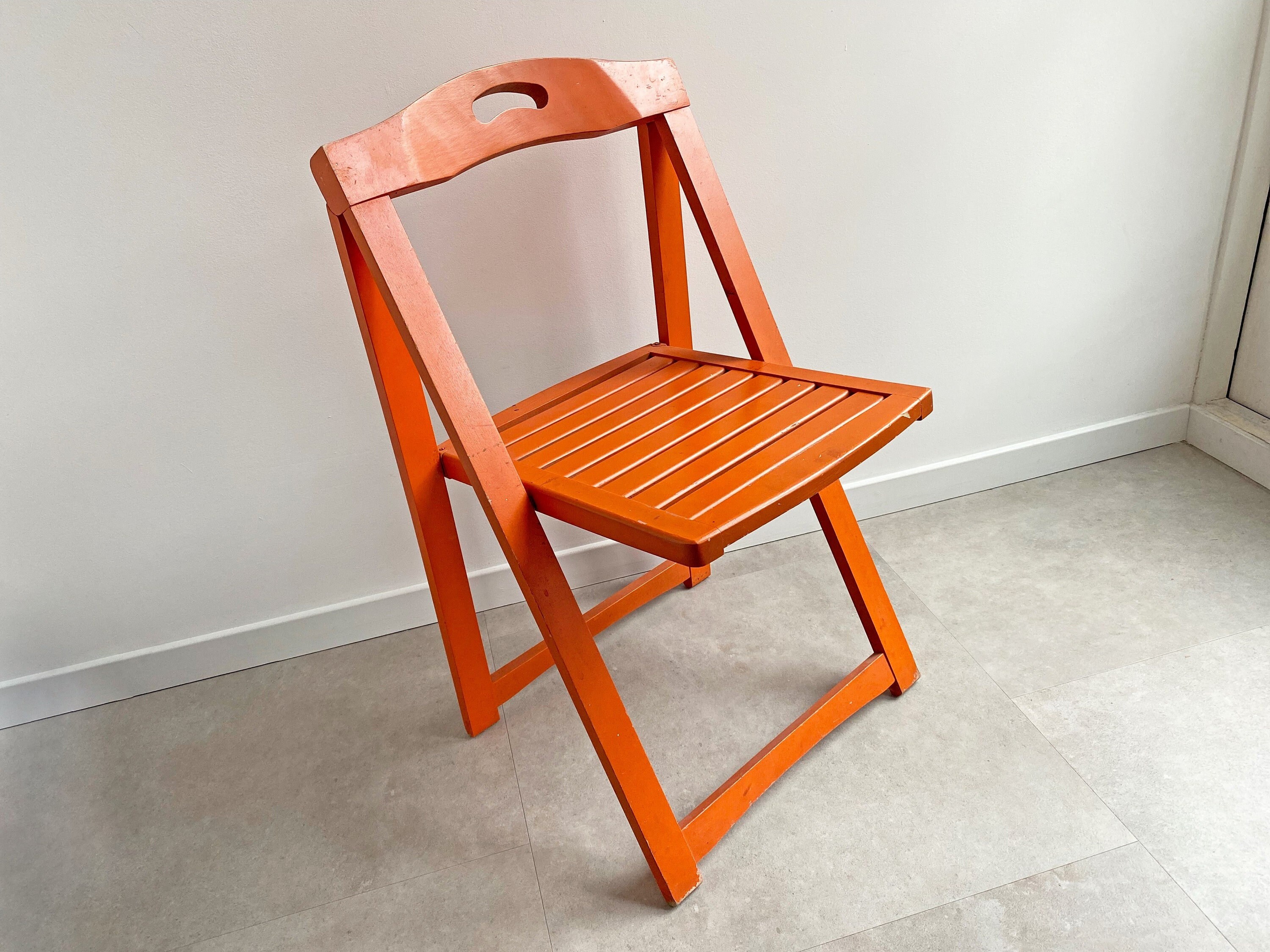 Vintage Orange Wooden Folding Chair With a Slat Seat Etsy