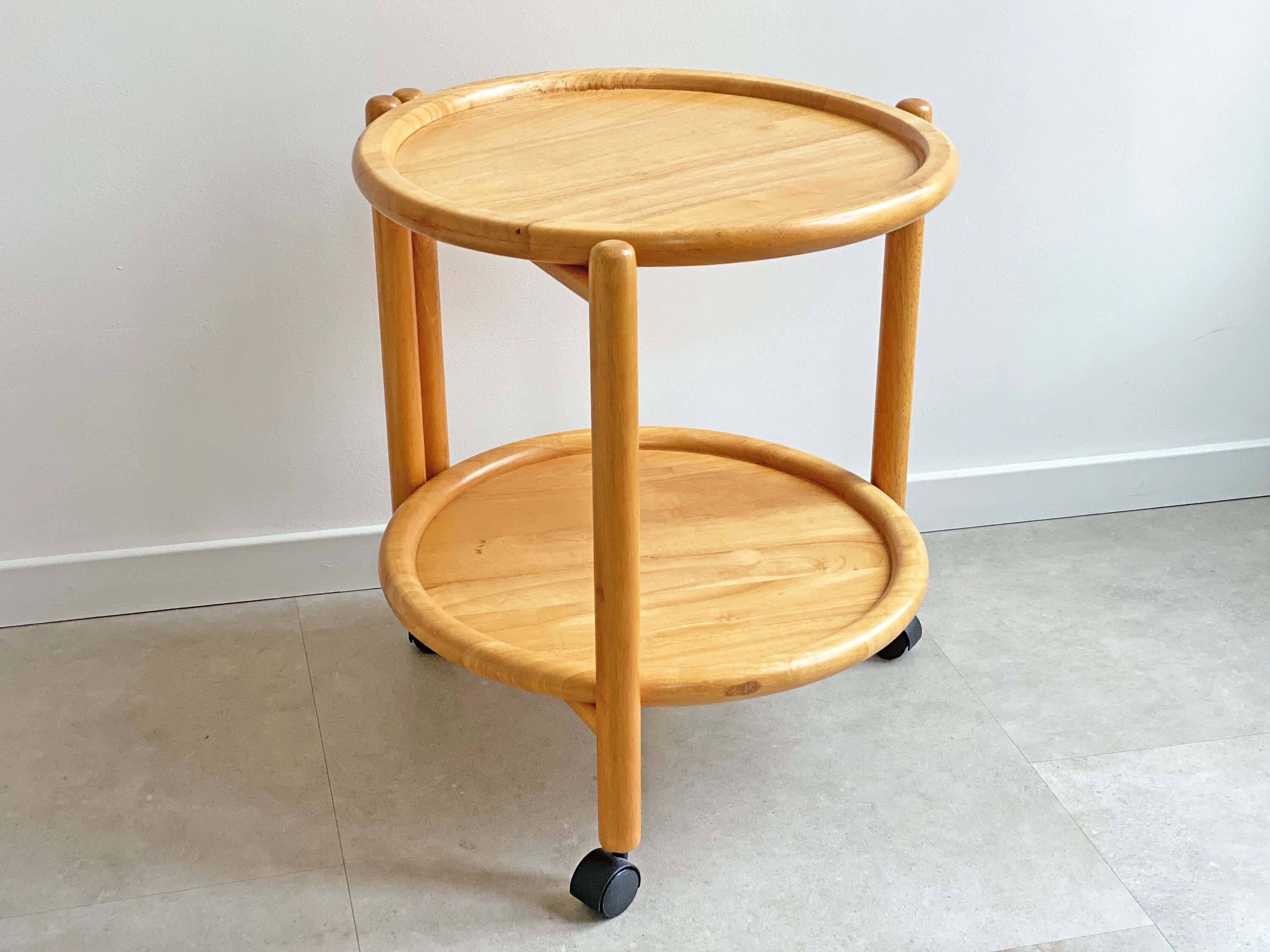Scandinavian round side table / tea table / serving trolley with removable trays - Lazy Susan