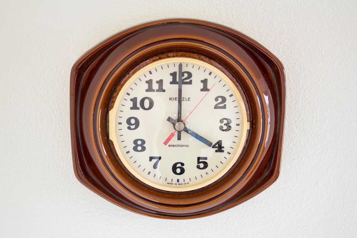 Vintage Brown Ceramic Kienzle Wall Clock Mid Century Kitchen Etsy