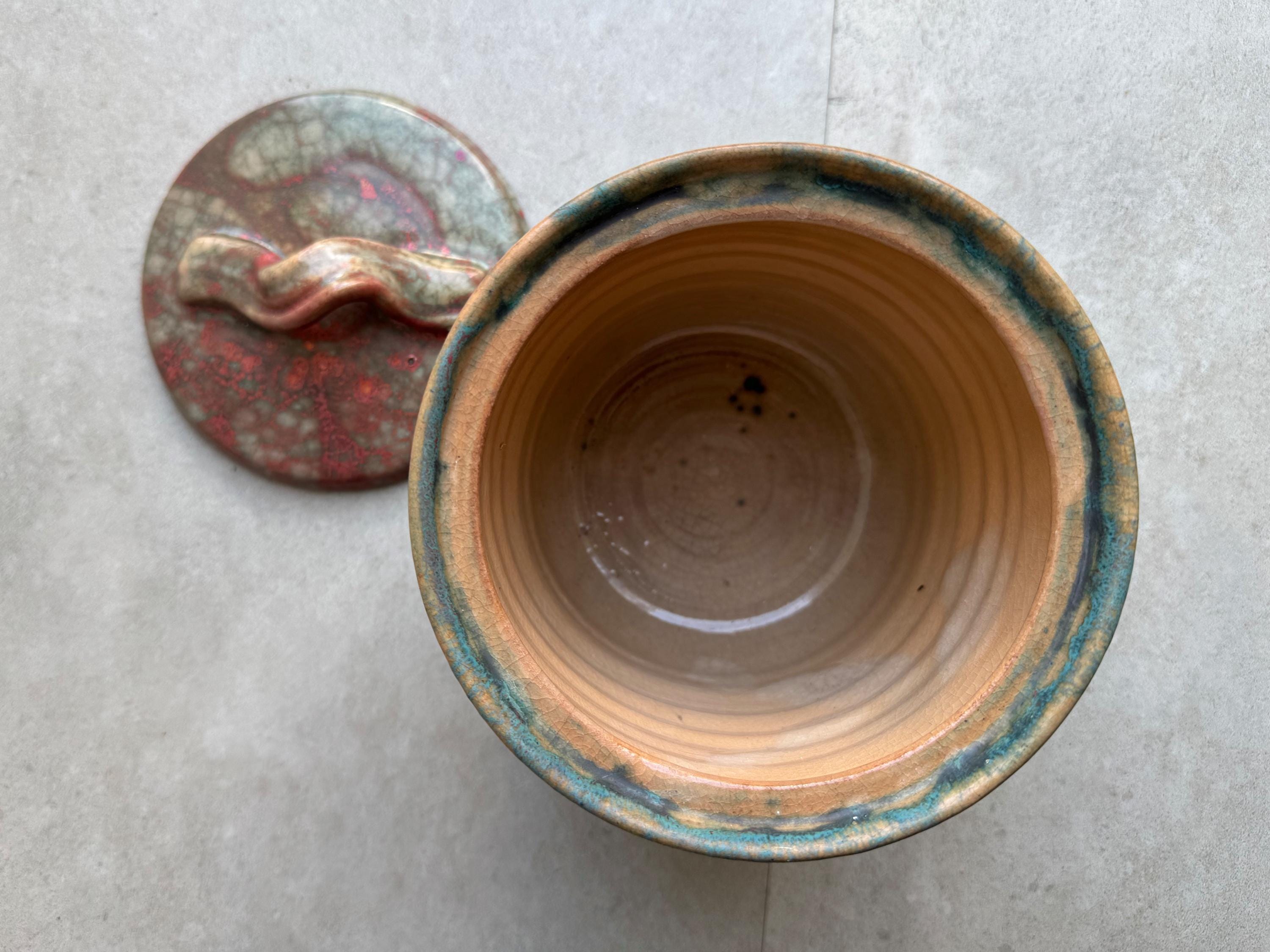 素晴らしい釉薬をかけた蓋付きの陶器の鍋 - Etsy 日本