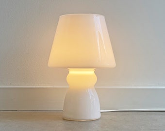 White vintage glass table lamp, mushroom lamp