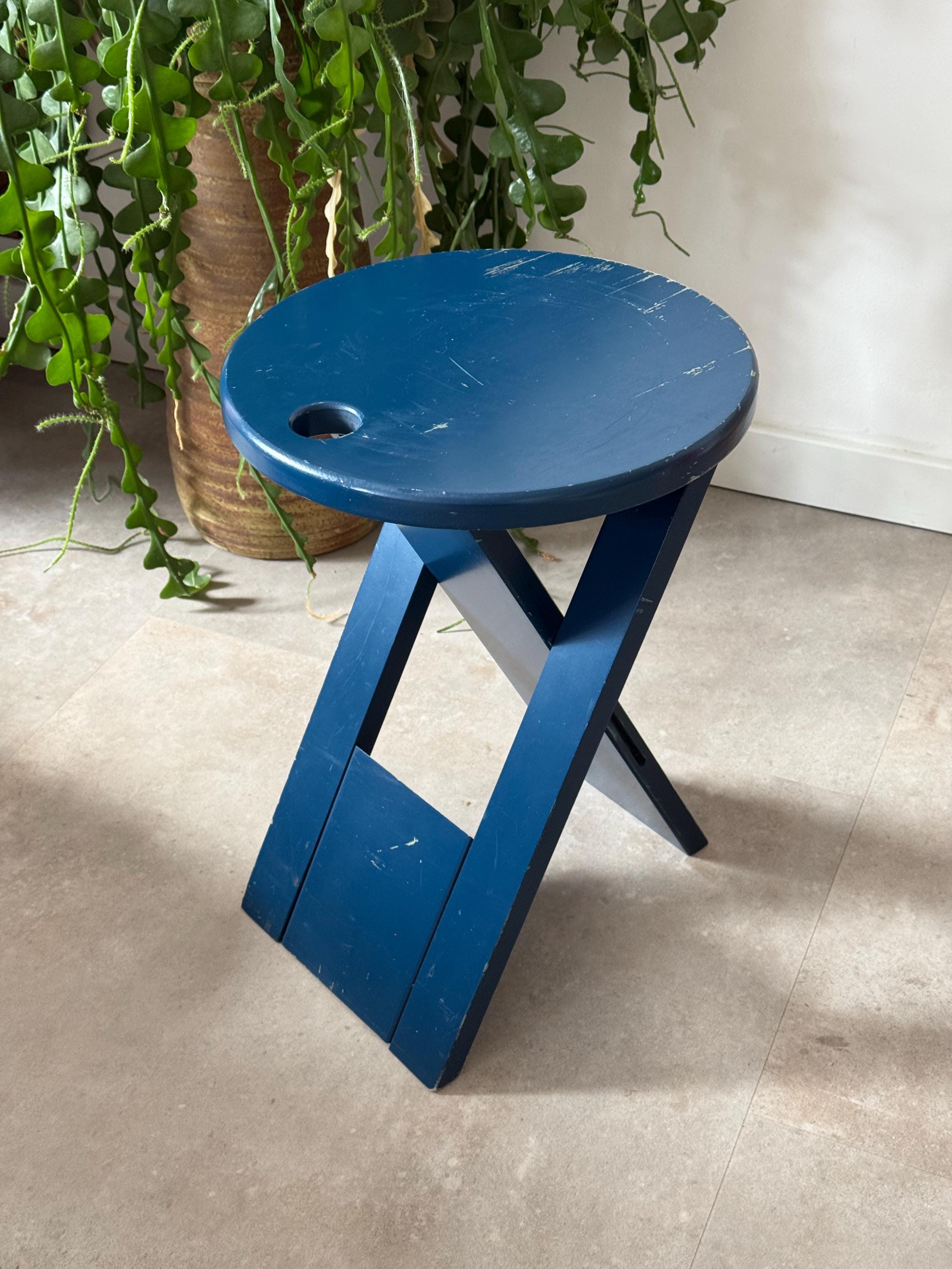 Vintage Blue Wooden Suzy Folding Stool by Adrian Reed - Etsy