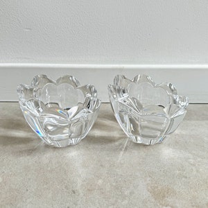 Set of 2 vintage floral crystal tealight holders / candle holders