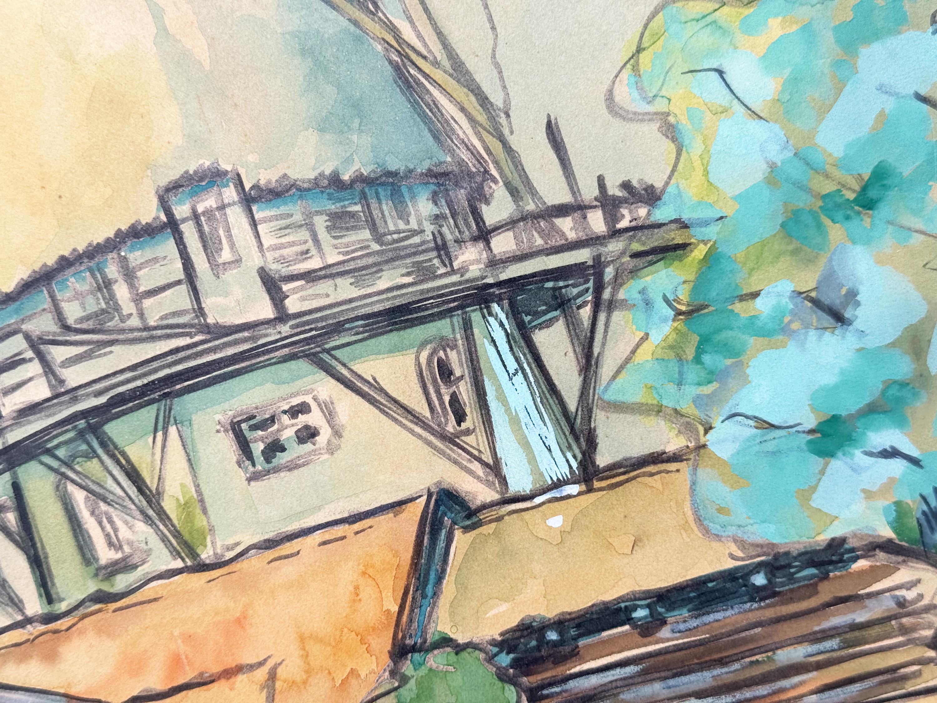 ヴィンテージの額入りサイン入り風景画（水車小屋） - Etsy 日本