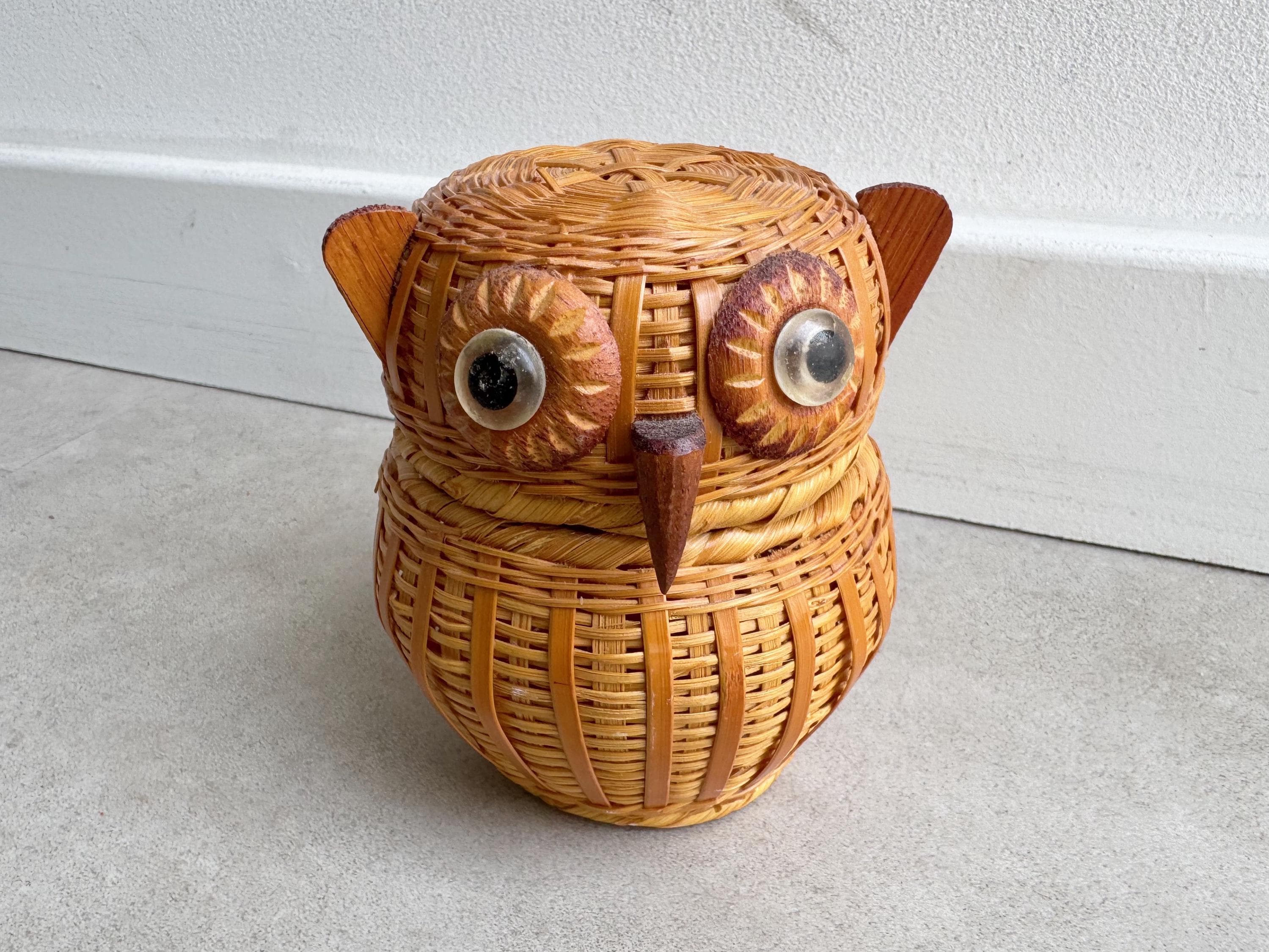 小さなヴィンテージの籐製フクロウかご - Etsy 日本