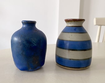 2 Small mid century ceramic vases in blue