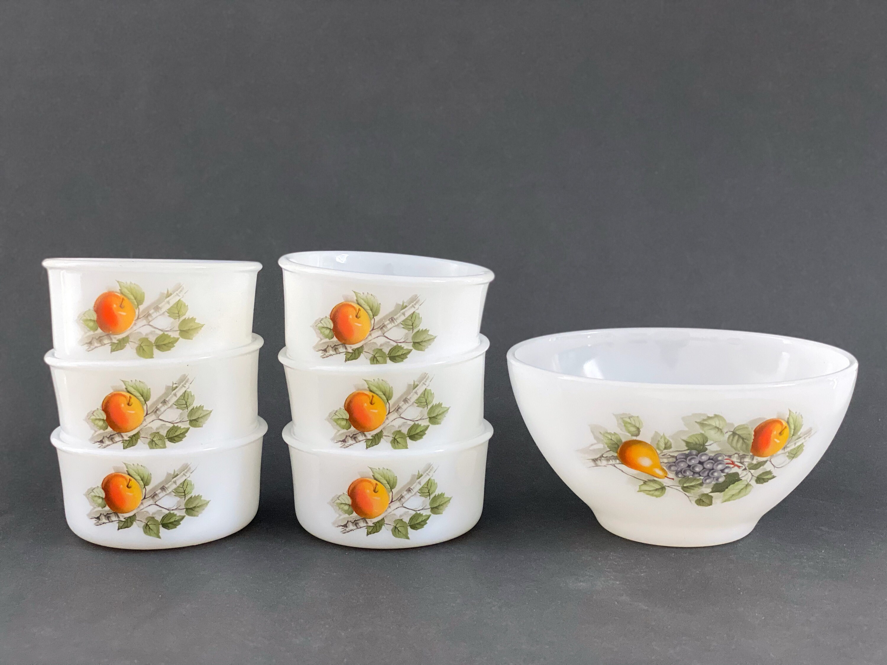 Coupelles vintage Arcopal motifs différents Blanc/Noir Verre