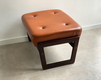 Mid Century cognac leather ottoman / foot stool / foot rest