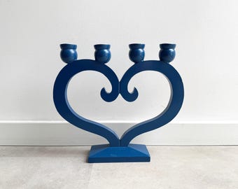Portacandele vintage scandinavo - legno laccato blu